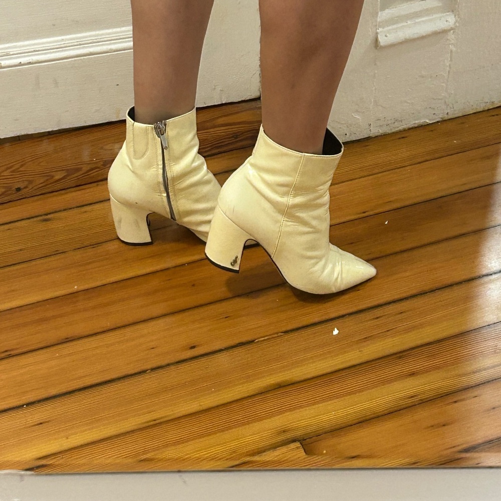 Sam Edelman white patent pointed toe ankle boots